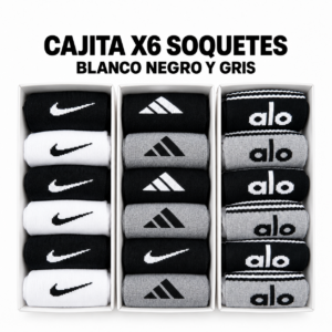 Cajita x6 Pares de Soquetes – Blanco, Negro y Gris